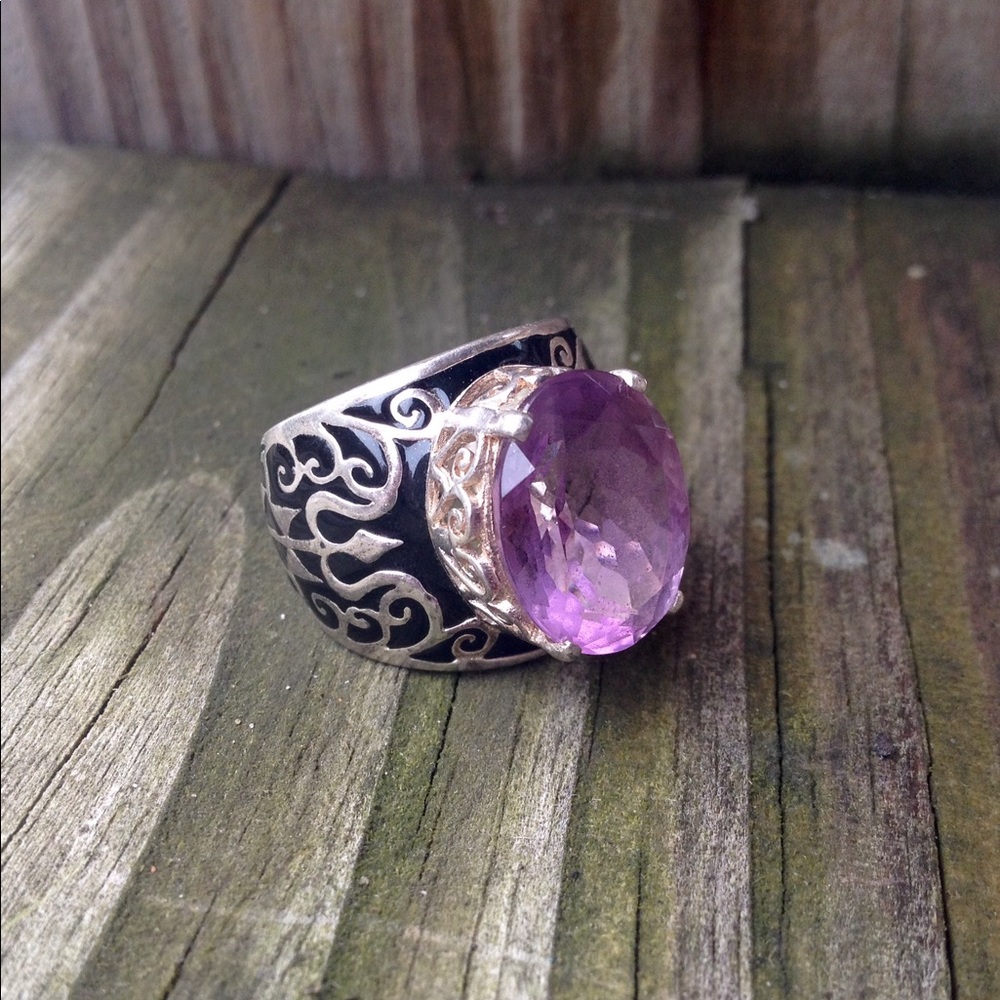 Big Amethyst & Silver Statement Ring - image 1